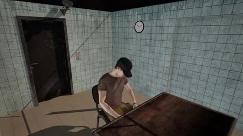 3D Animated Man Sitting in an Interrogation Room