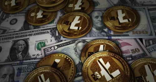 La pièce de crypto-monnaie Litecoin LTC sur des billets en dollars a bouclé