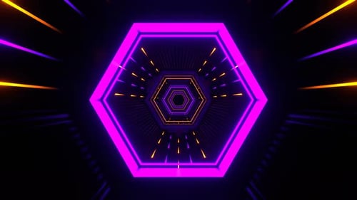 Orange And Purple Neon Hexagon Futuristic Tunnel Background Vj Loop In 4K