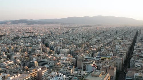 Aerial View Of Athens City At Sunset In Greece.