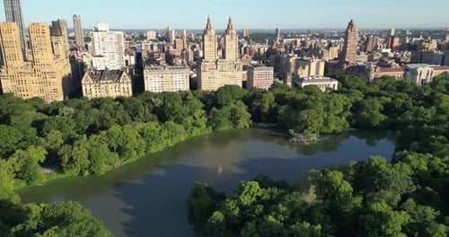 Aerial shot of The Lake in Central Park, Manhattan, New York, USA