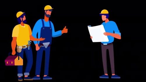 Equipo de ingeniería en una obra de construcción Alpha Channel 4K
