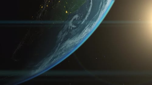 Rotating Planet Earth from Space with Sun Flare