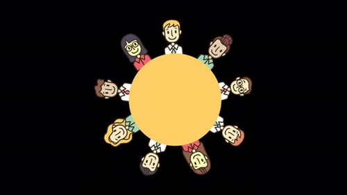 Flat Design People Gathering Around Table Animation
