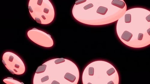 Animated Cartoon Chocolate Chip Cookies Falling Seamless Loop