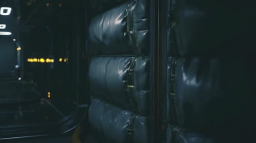 Couloir à espace limité équipé de sacs rembourrés et de panneaux utilitaires