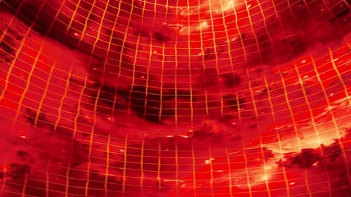 Dynamic Red Curved Grid Over Space Background