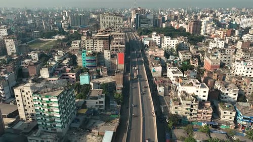 Aerial view of buildings and roads in Dhaka, Bangladesh.