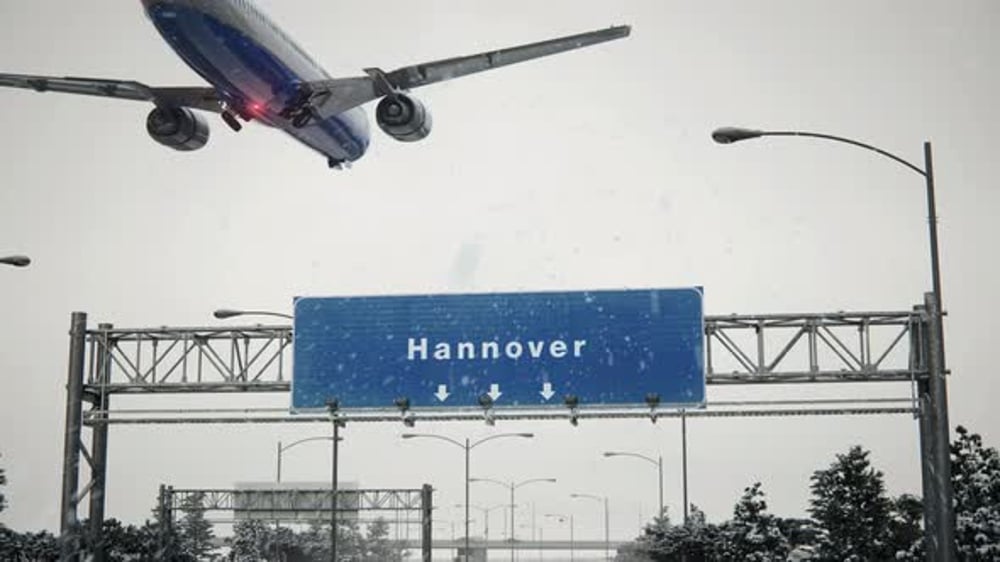 Airplane Flying Over Highway Sign in Winter Snow, Backgrounds Motion ...