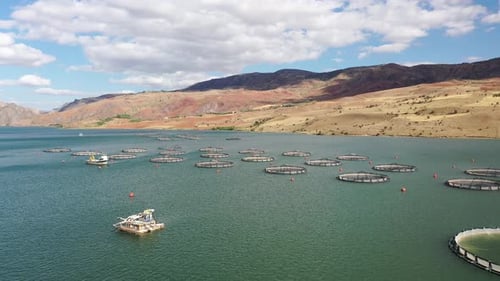 Aerial View Of Fish Ponds And Coastal Hills In The Dam Lake