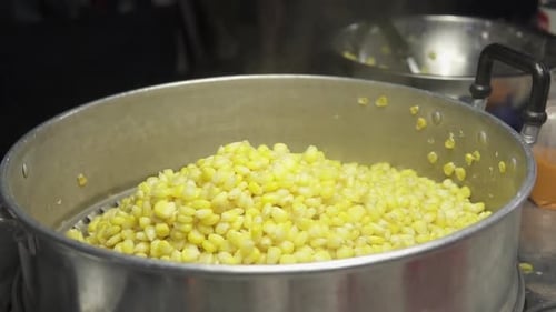 Closeup view of freshly cooked sweet corn