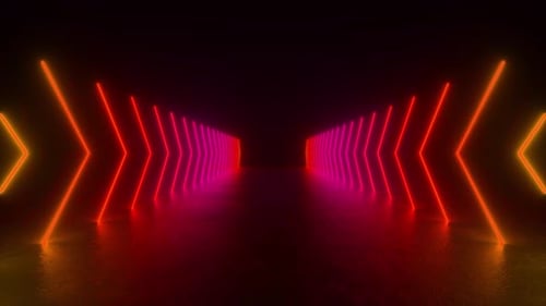 Neon Light Tunnel in Dark Room