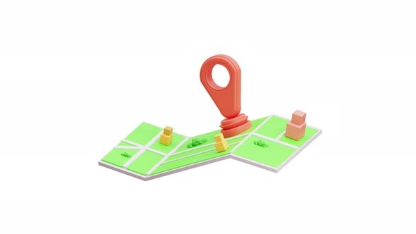 Animated 3D Map and Location Pin for Travel Navigation, Elements Motion ...