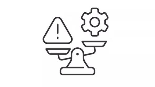 Thin line animation of warning and gear on weight scale icon