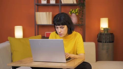 Young Adult Works On Computer at Home