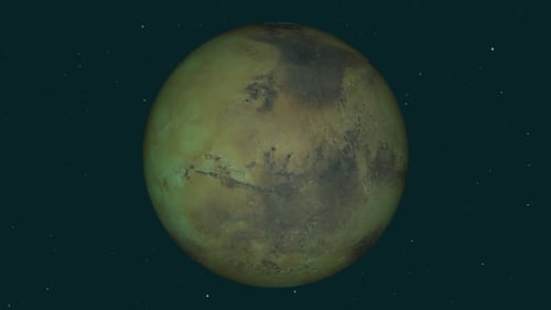 Planet Mars rotating in its own orbit in the outer space. 3D Rendering