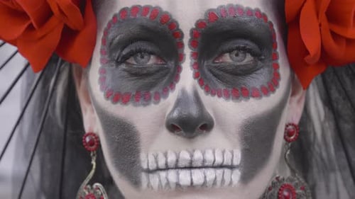 Portrait of a Woman in the Guise of Holy Death Who Looks Into your Soul Celebrating the Day of the