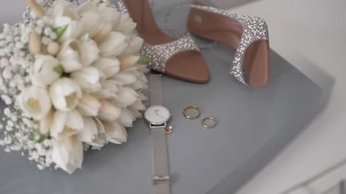 Elegant Bridal Details: Flowers, Rings, Heels