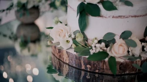 Elegant Tiered Wedding Cake Decorated with Flowers