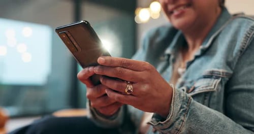 Woman Using Modern Smartphone Indoors Close Up