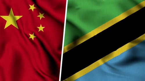 Realistic Waving Flags of China and Tanzania
