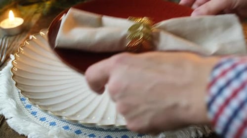 Festive Holiday Place Setting with Red Plate