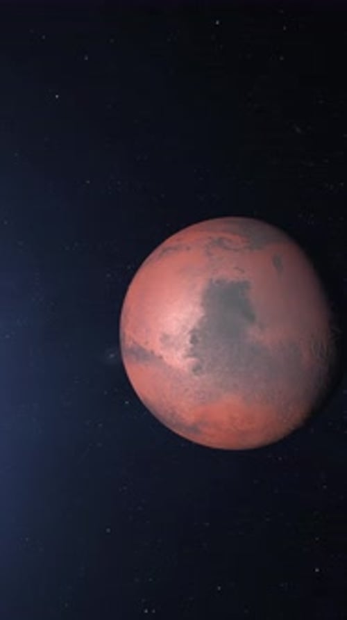 Planeta Mars Zoom Out. Visão do globo do planeta Marte. Globo de Marte entre as estrelas. Vídeo vertical em 4K.