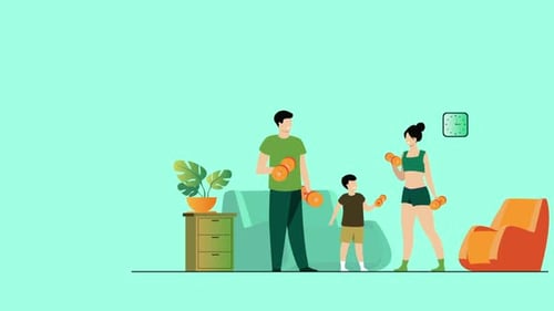 Family Exercising Together Flat Design Animation