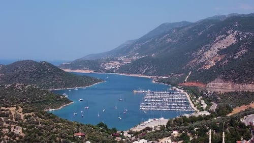 Aerial view of the marina in Kas district center 4K