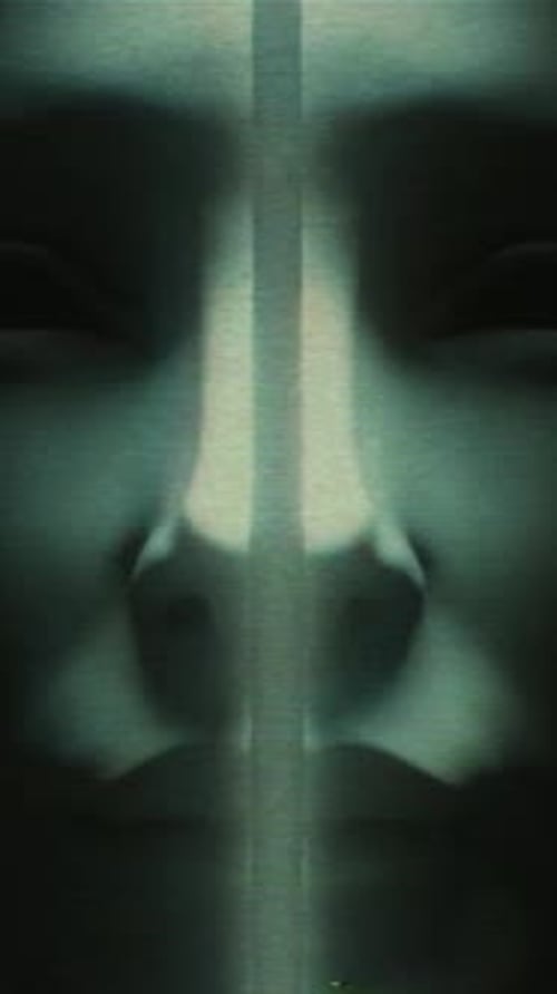 Abstract Glitch Vertical Face Animation with Light Beam