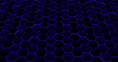 Perspective of Random shifted neon honeycomb hexagon background. Streaming background.