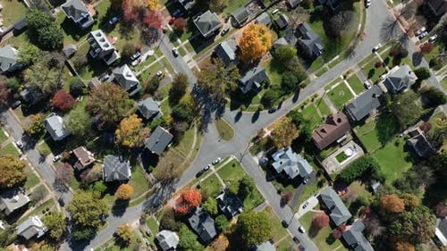 Autumn Aerial View of a Suburban Neighborhood