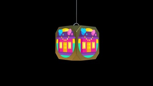 Rotating Golden Lantern with Colorful House Design