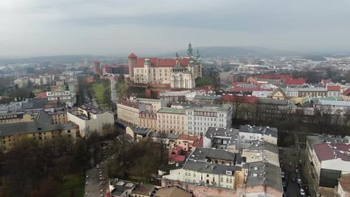 The Historic Cityscape of Krakow Poland on an Atmospheric Overcast Day