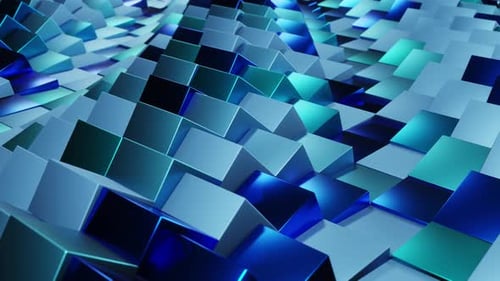 Dynamic Blue Geometric Cube Wave Pattern Background Loop