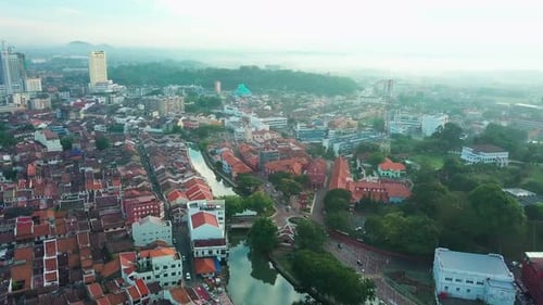 Melaka (Malacca) city aerial view in the morning, Malaysia