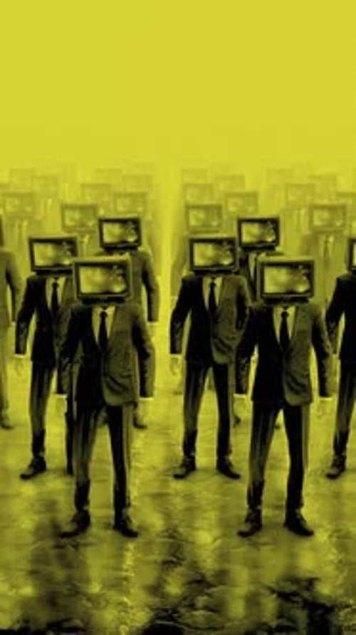 Dystopian Corporate Men with Glitch TV Heads Animation