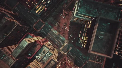 Vista desde arriba de la ciudad del edificio de rascacielos desde un Zumbido