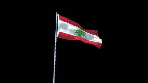 Realistic Lebanon Flag Waving on Flagpole
