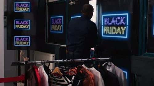 Crowd Pushing into Retail Store on Black Friday