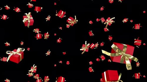 Elegant Red And Gold Christmas Gift Boxes Falling In Seamless Loop Animation