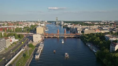 Aerial view of The Oberbaum Bridge , Berlin , Germany
