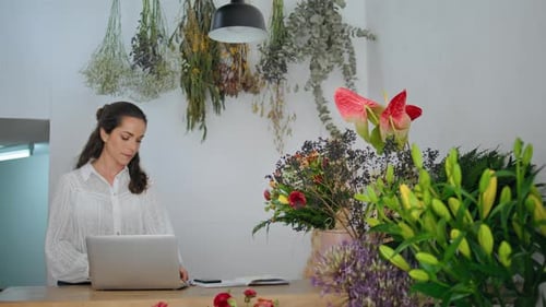 Pensive Floristic Entrepreneur Start Work in Flower Shop Business Concept