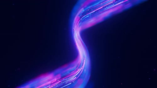 Side View of Big Data Light Speed Flow Turn Abstract Digital Data Stream of Quantum Computing