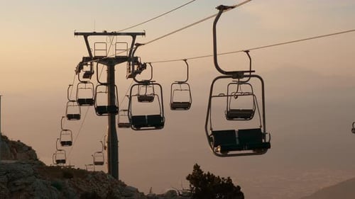Ski Lift Chairs Mountain Golden Hour View