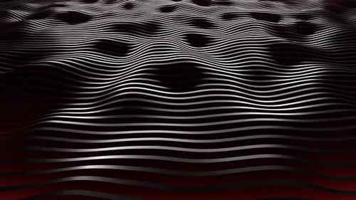 Abstraction of a Dark Floating Flexible Looping Surface Covered with Contrast Stripes That Moves in