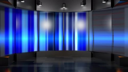 Nachrichtenhintergrund einer Glastrennwand mit einem Nachrichtenstudio-Hintergrund in der Hintergrundschleife