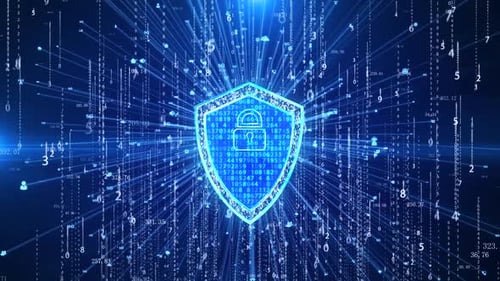 Futuristic Digital Security Shield with Padlock Animation