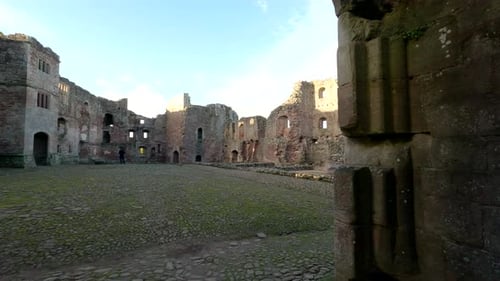 Medieval ruins of Castle in England. View of the ruins of a medieval castle