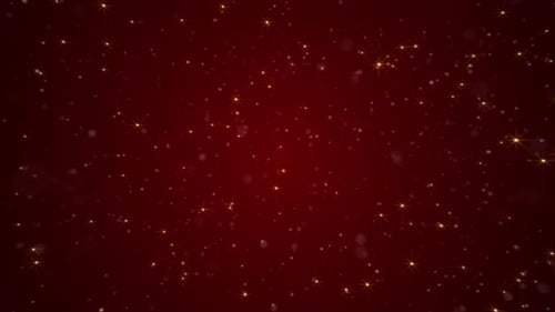 Festive Red Background with Golden Sparkling Stars and Dust